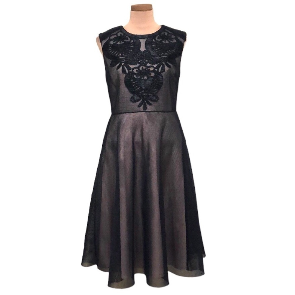 Phase Eight Midi Dress Size 8 Black Nude Floral Mesh